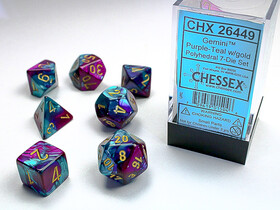 SET DE 7 DES - GEMINI - VIOLET&SARCELLE/OR