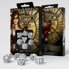 SET DE 7 DES - STEAMPUNK CLOCKWORK - BLANC/NOIR